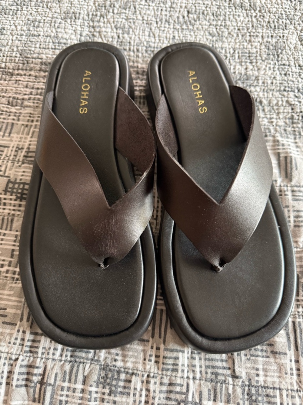 ALOHAS Black Leather Overcast Platform Thong Sandals Flip Flops Size EU 38 - Picture 4 of 9